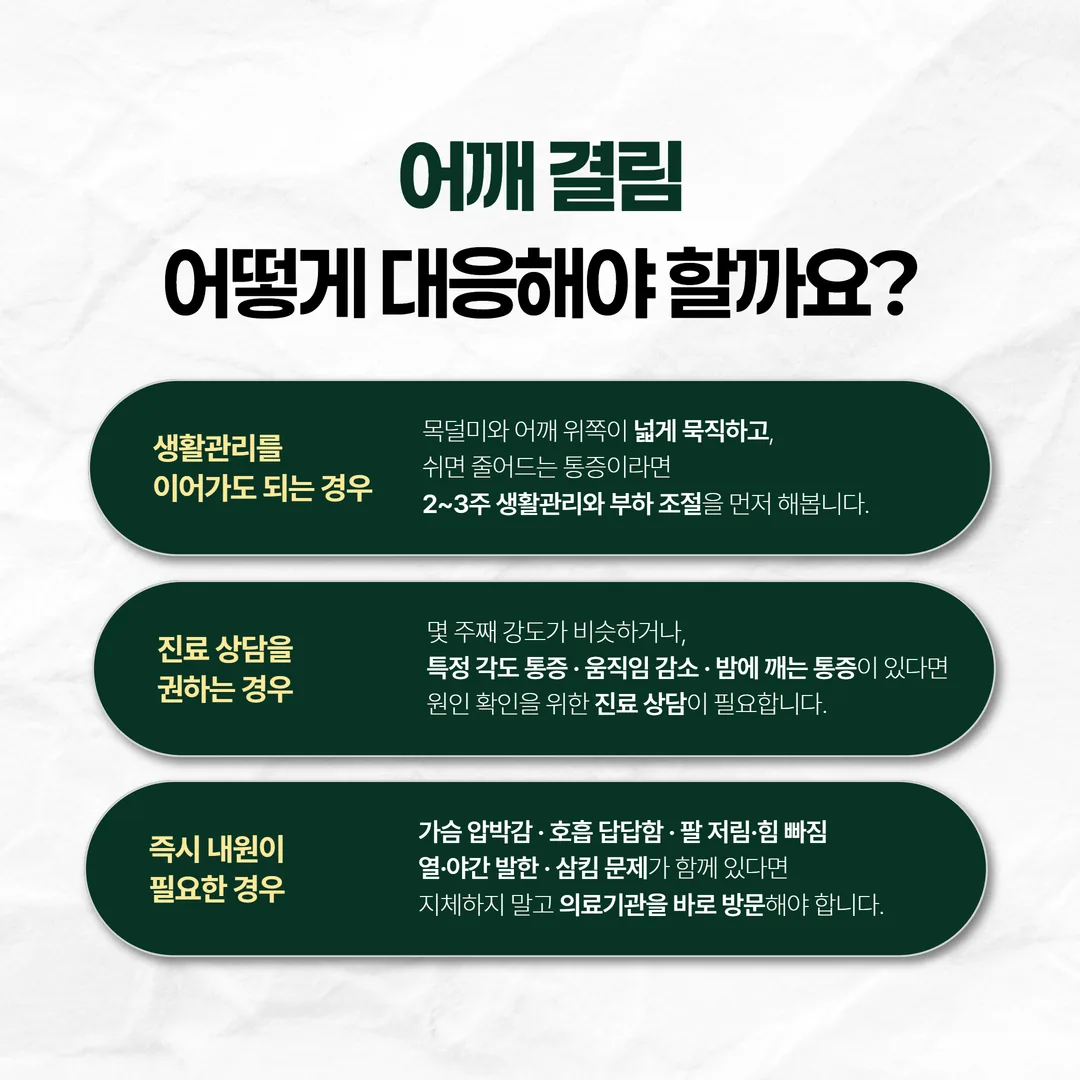 어깨 결림 대응 결정 흐름도