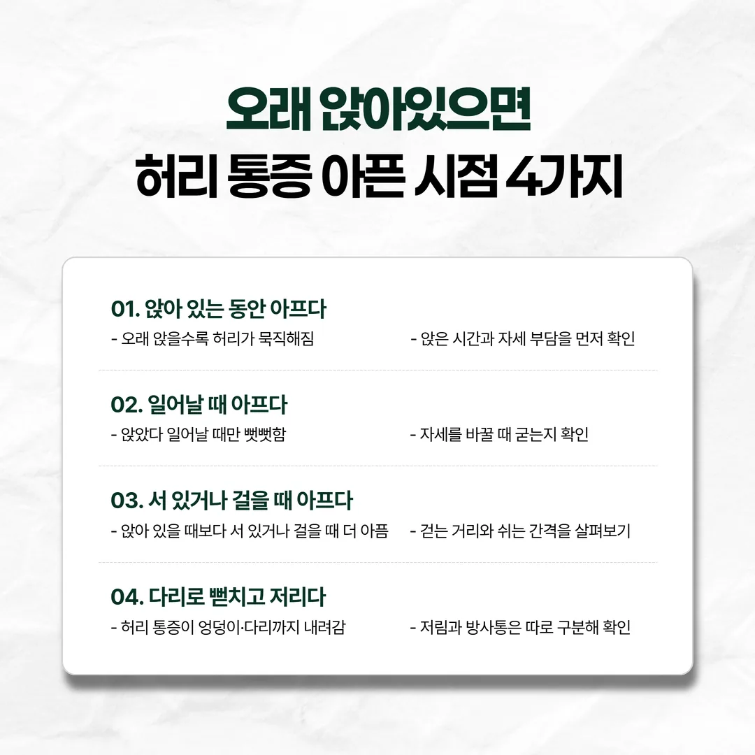 오래 앉아있으면 허리 통증 아픈 시점별 네 갈래 분기