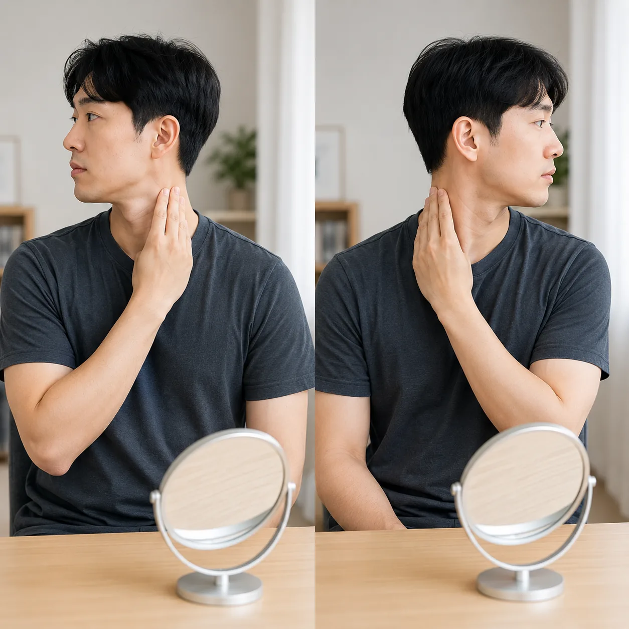 목이 돌아가는 각도를 집에서 확인하는 동작