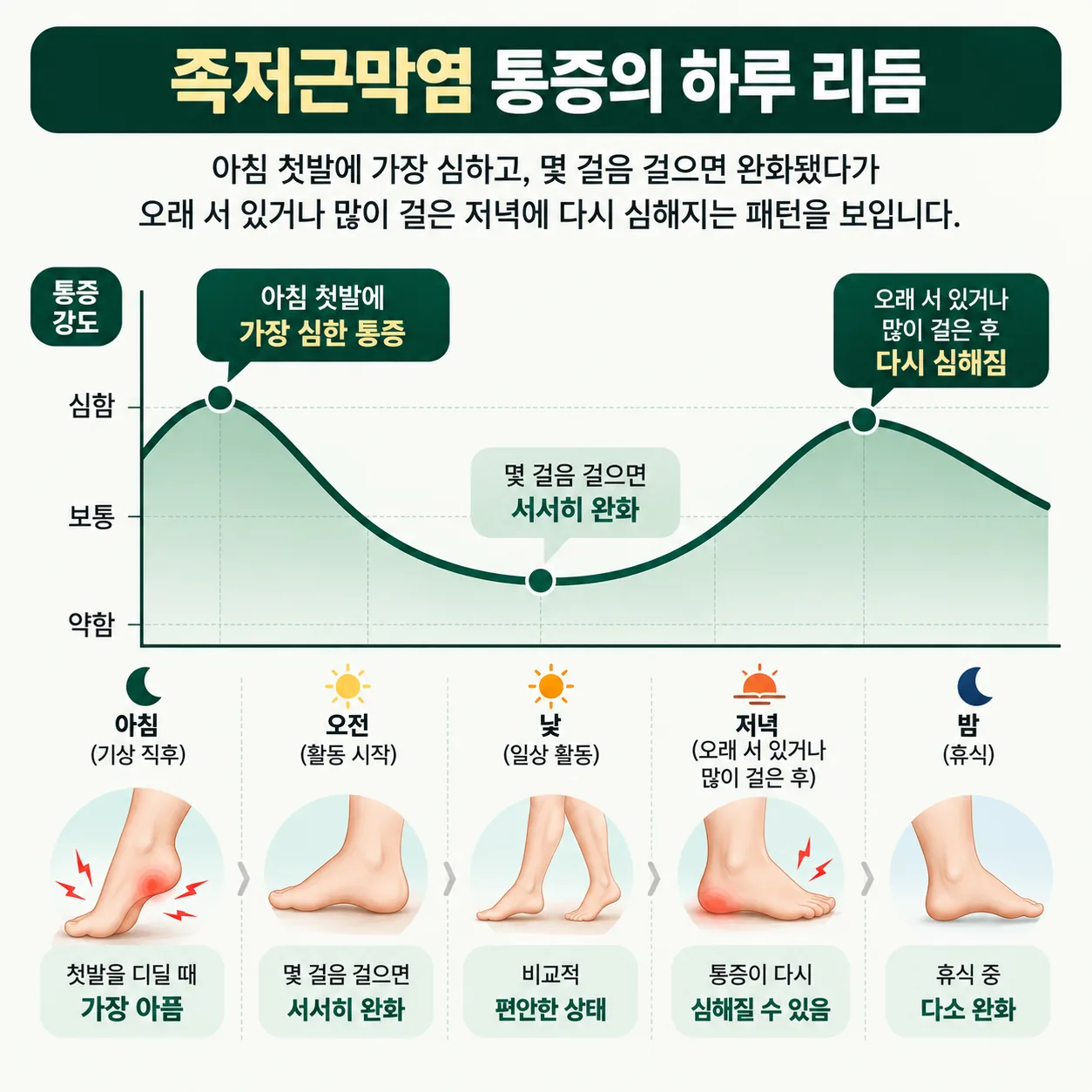 족저근막염 통증의 하루 리듬 그래프