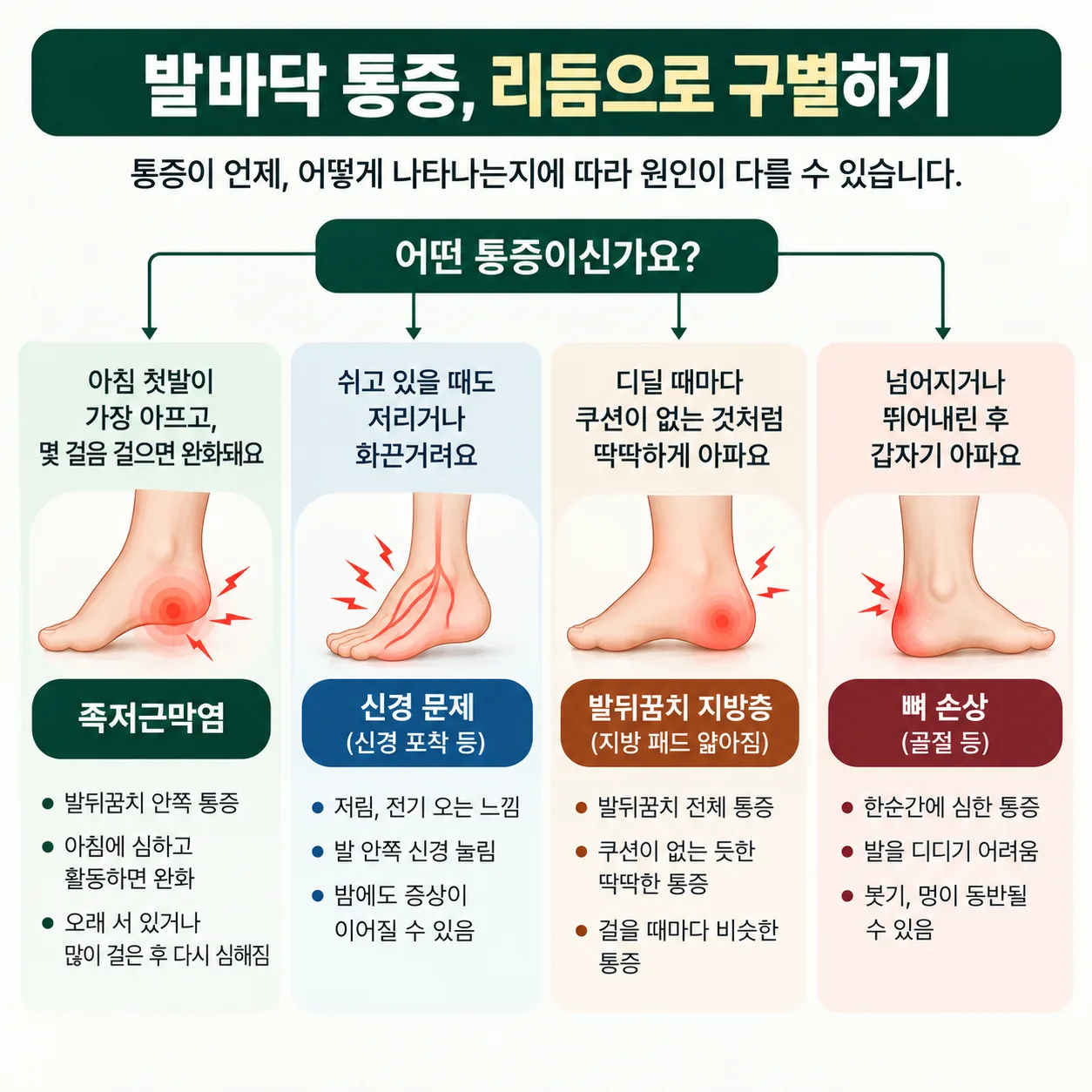 발바닥 통증을 리듬으로 구별하는 분기 개념도