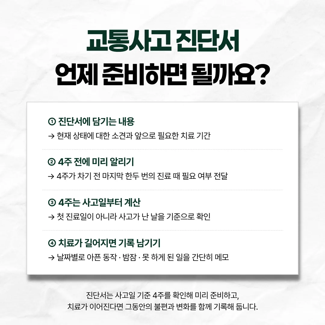 교통사고 치료 중 날짜별 아픈 동작과 밤잠을 적는 증상 기록 메모 예시